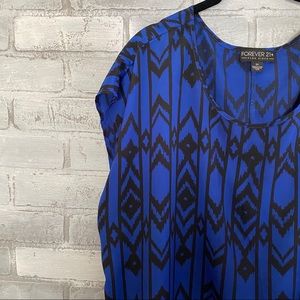 F21+ | IKat Tribal print Cobalt Blue black top